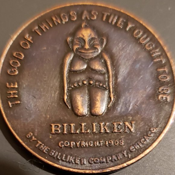 Vintage 1908 BILLIKEN Lucky Coin Token Pocket Piece Good Luck - Picture 1 of 2